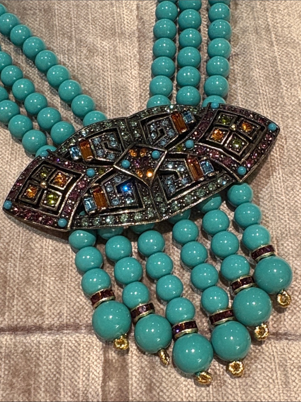 Heidi Daus Turquoise Multi-Strand Jeweled Necklace